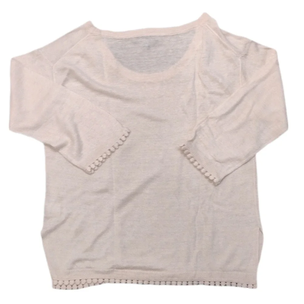 J Crew Womens Scoop Neck Linen Sweater With‎ Pom Pom Trim SKUW197